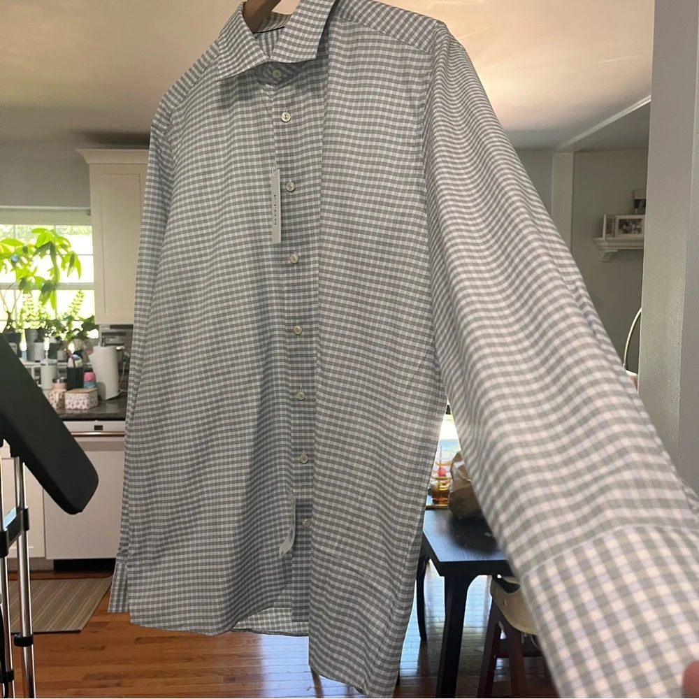 Eton - contemporary Gray Dress Shirt with Gingham Check Pattern 46 / 18 XXL - Picture 3 of 6
